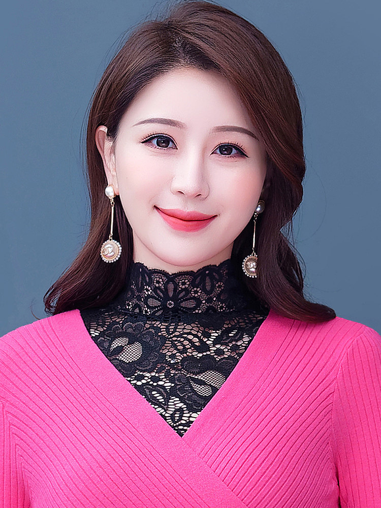 FALSE COLLAR WOMENS SWEATER VERSATILE FALSE COLLAR BLACK AND WHITE AUTUMN AND WINTER NEW LACE HALF-HIGH NECK A BASE LAYER