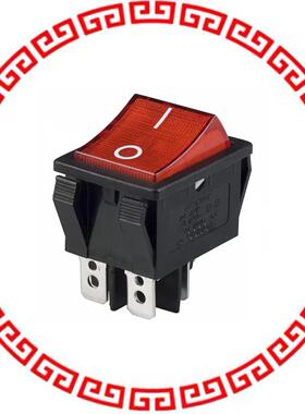 R5BBLKREDFF2 SWITCH ROCKER DPST 20A 125V