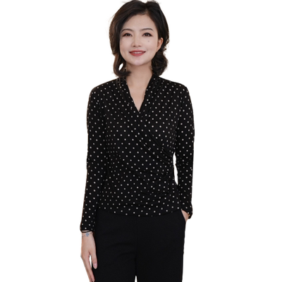 波点v领长袖针织小衫上衣女秋季