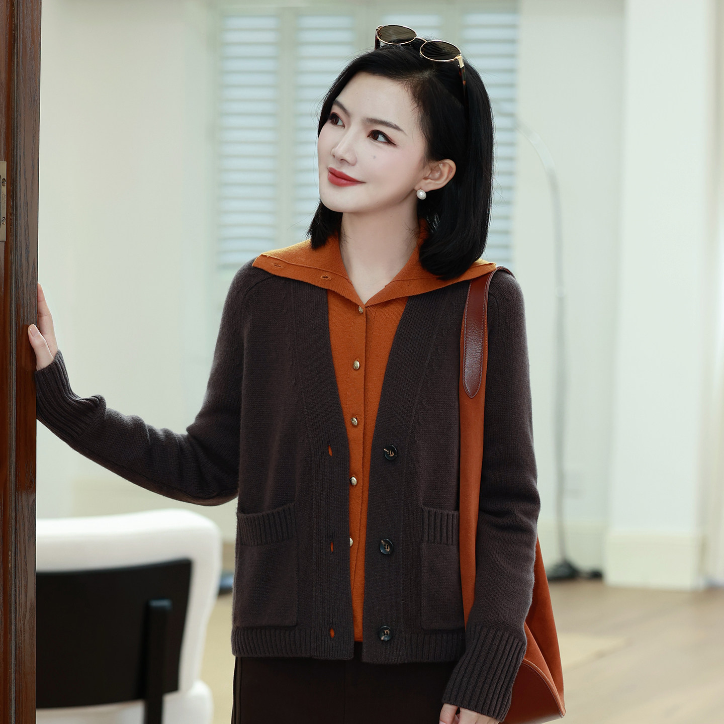 枫竺阿楠羊毛加厚针织开衫外套女