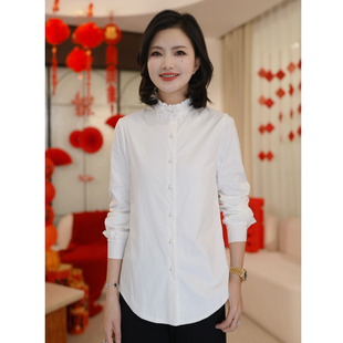 【双层加绒衬衫】枫竺2026新款女装春季花边领长袖白色长袖衬衣女