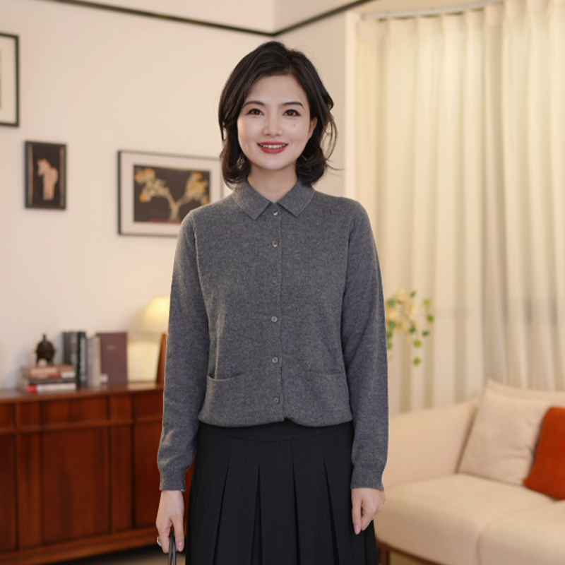 100绵羊毛纯色内搭针织开衫女