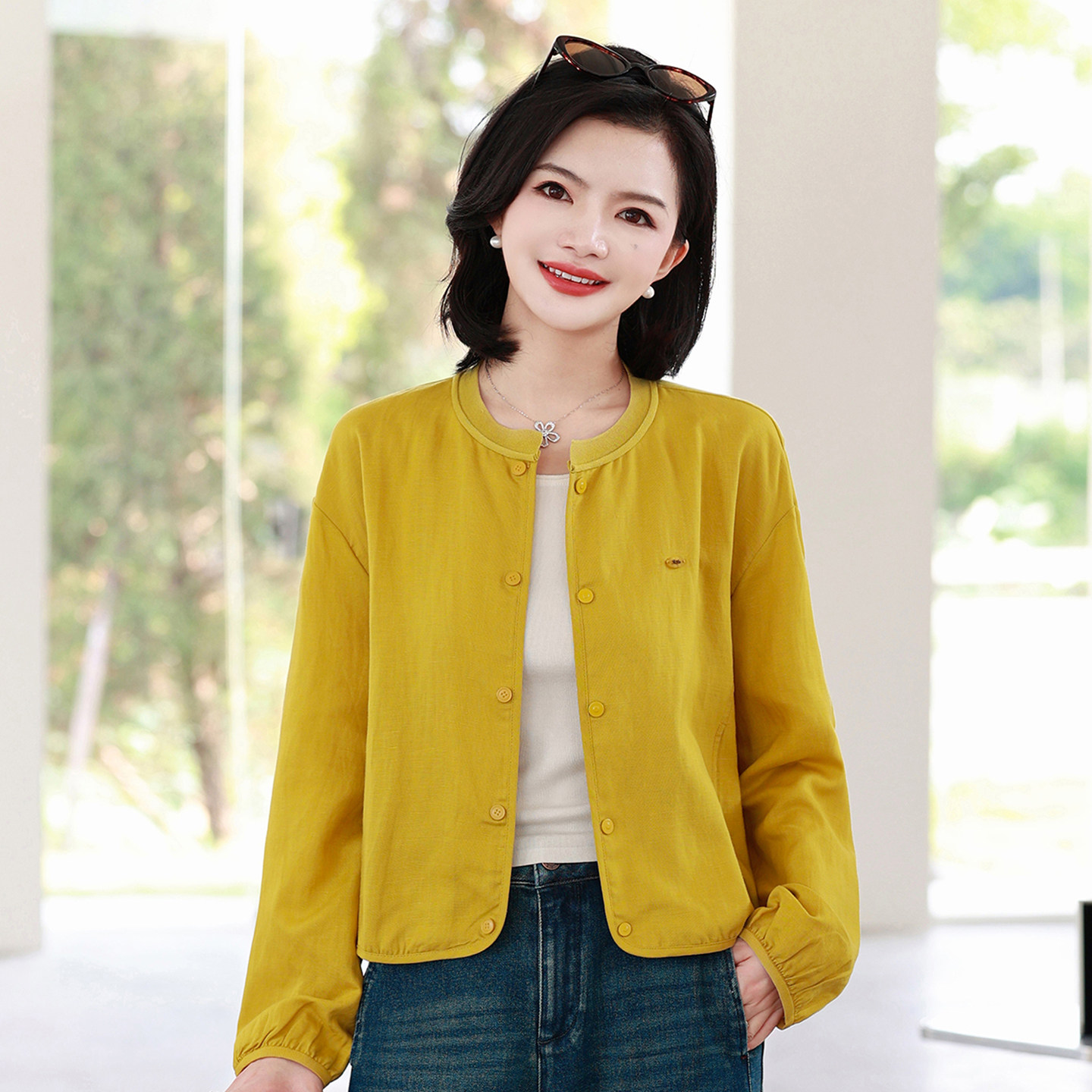 枫竺阿楠早秋宽松短款夹克上衣女图片