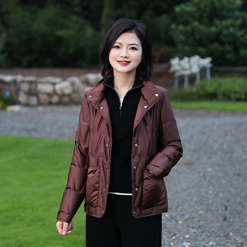 立领纯色短款长袖鹅绒服女秋冬