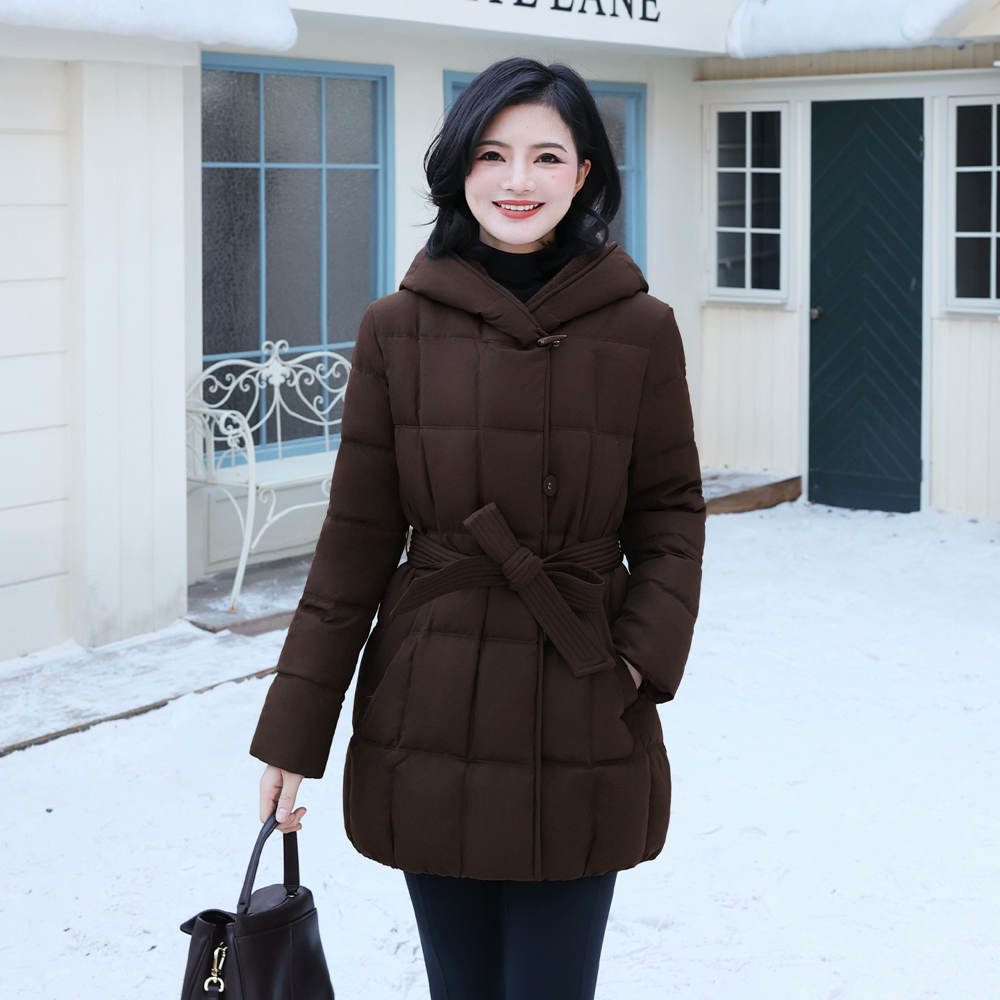 90白鸭绒中长款加厚保暖羽绒服女