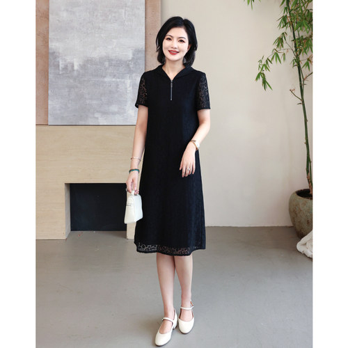 镂空半拉链连帽连衣裙女夏