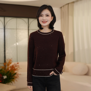 枫竺细闪亮片加厚保暖全羊毛针织衫女2025秋冬新套头圆领内搭毛衣
