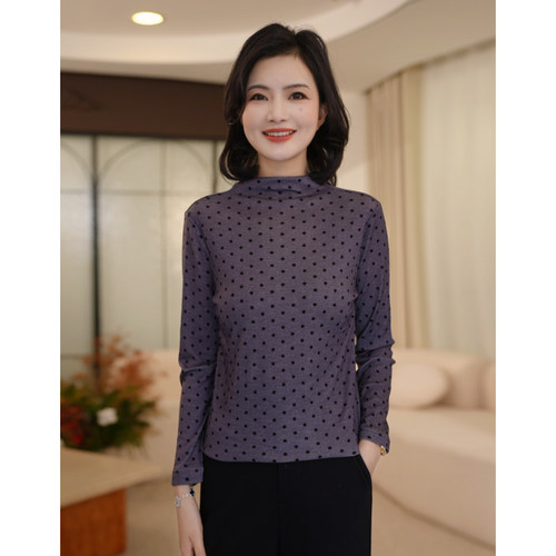 枫竺阿楠anan气质半高领波点印花保暖针织羊毛衫修身显瘦女冬上衣