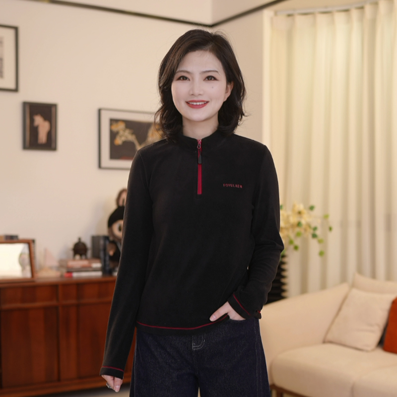 秋冬奥粒绒撞色半拉链百搭卫衣女