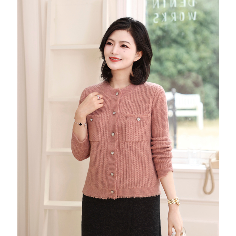 冬季纯羊毛小香风圆领开衫女