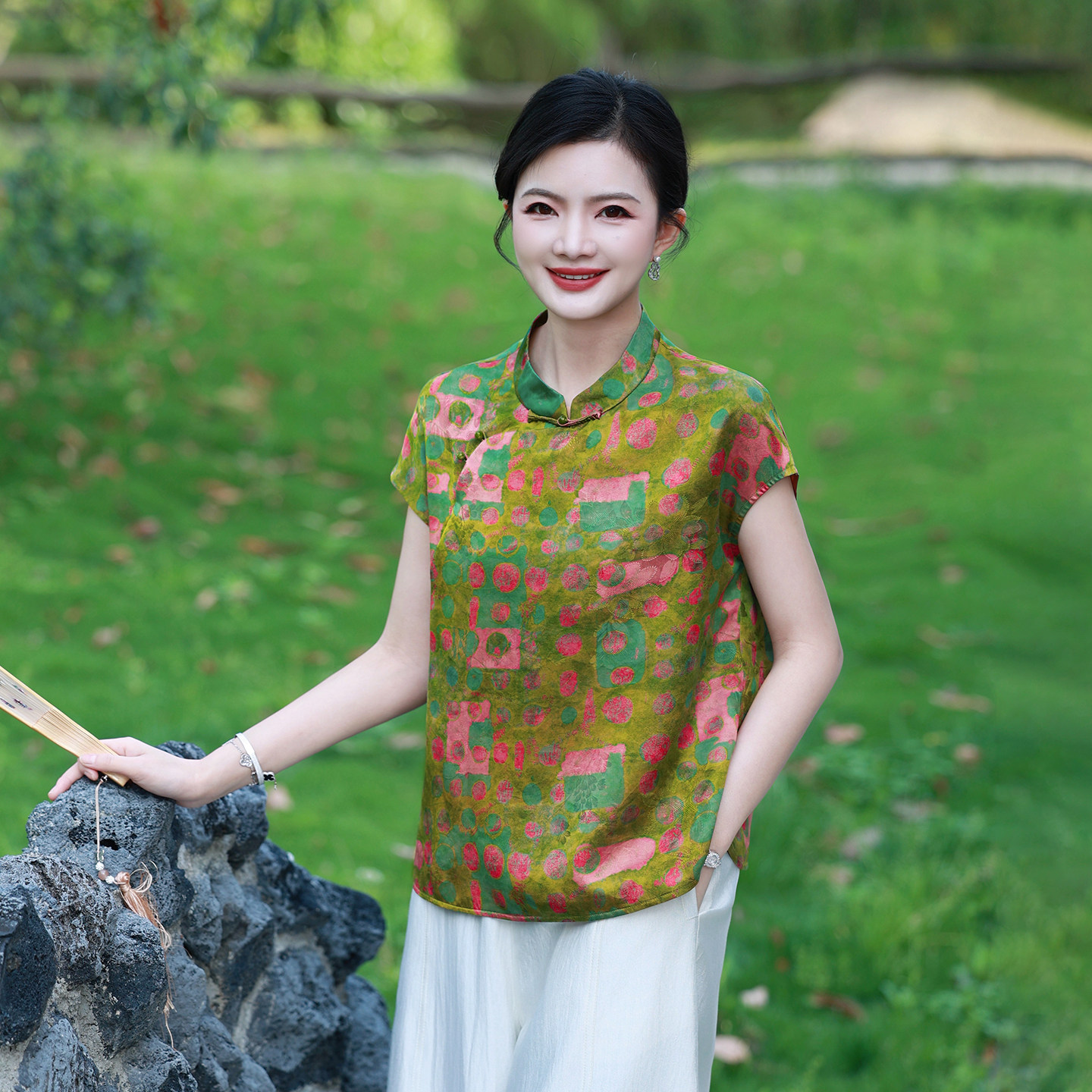【红云纱花罗】枫竺阿楠新中式立领斜襟盘扣旗袍桑蚕丝洋气上衣女