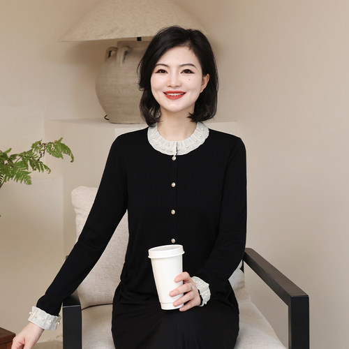 莱赛尔优雅钉珠针织开衫女秋