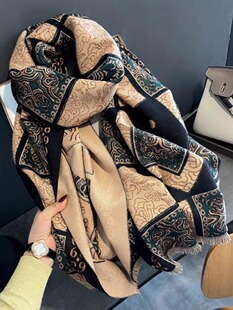 法国CINS KINS~一见钟情羊绒围巾女复古图腾长款披肩加厚围脖女