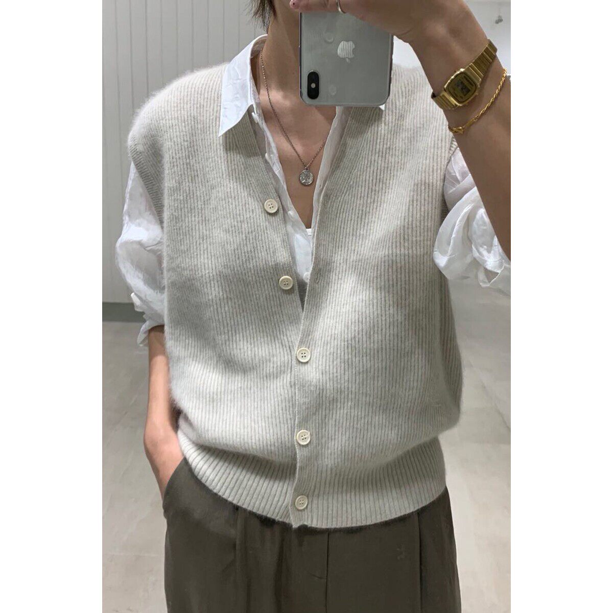 羊绒背心马甲针织开衫女v领宽松日系春季叠穿羊毛坎肩马夹外搭