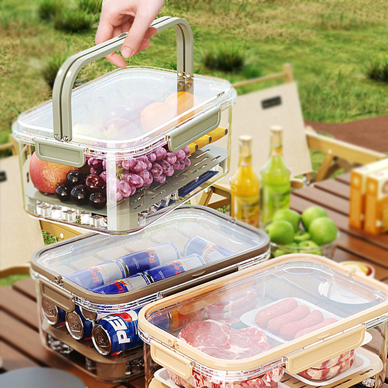 手提保鲜盒露营户外春游大容量水果食品级密封盒冰箱保鲜便当饭盒