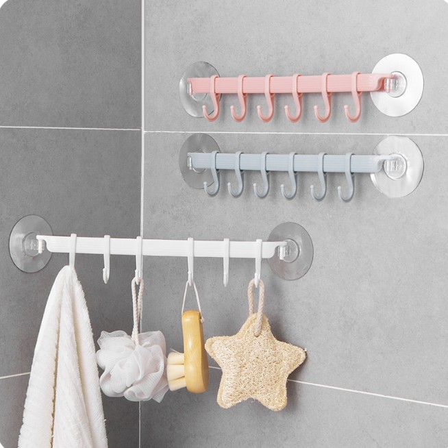 速发厨房挂钩架卫打孔无粘排钩衣帽洗手免生间浴室门后免钉痕钩子