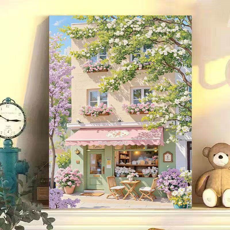 速发数字油画春暖花开手工填充填色油画解压治愈系装饰挂画