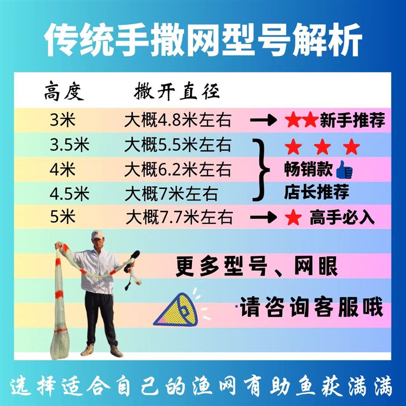 现货速发铅坠老式传统手撒网胶丝手抛捕纯手工旋网吊兜网