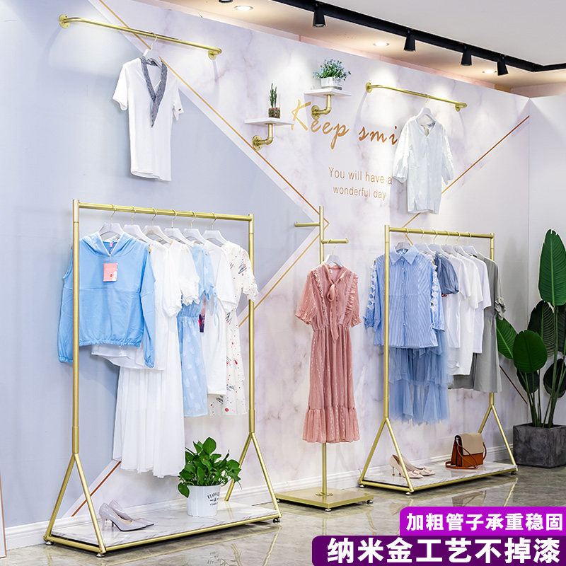 速发纳米服装店展示货落地式金色服装架装店架架挂衣架店铺衣服架