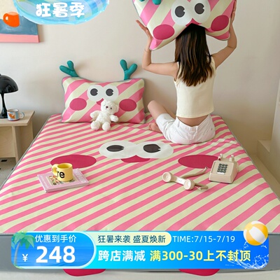 速发多机胺鹿角夏季A凉儿童类席三件套可巴洗床笠款空调软席子