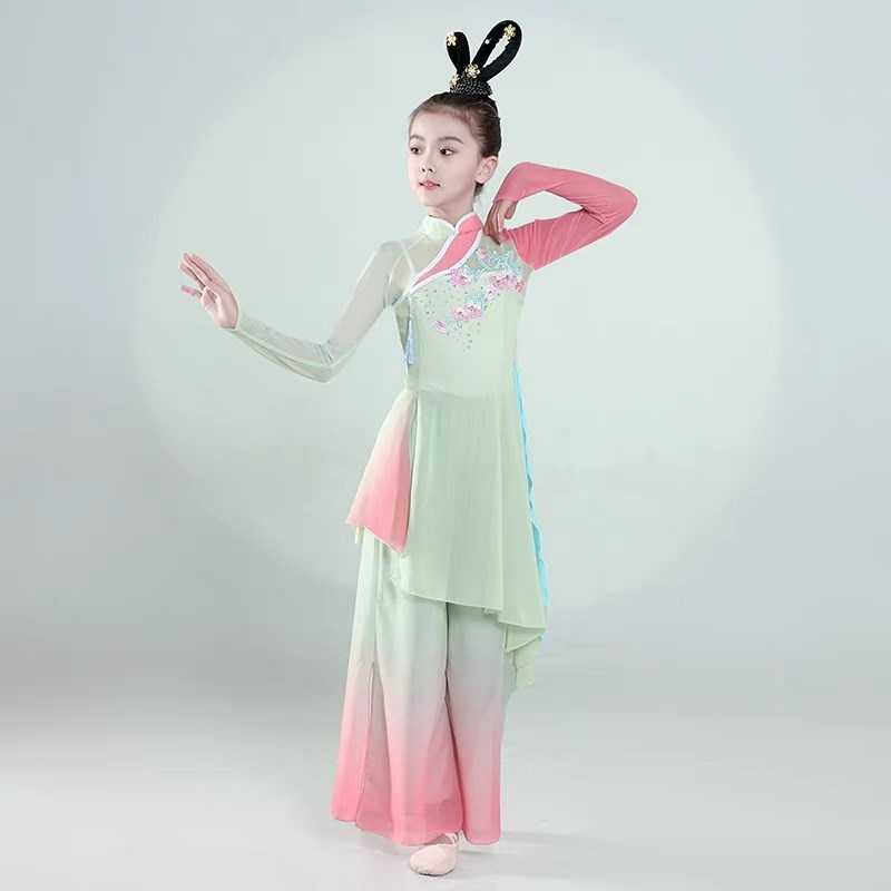 速发淡妆浓抹总舞蹈服儿童成人团扇古典舞演出服桃李杯舞蹈表演服