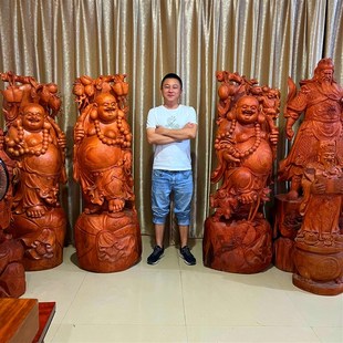 速发大型根雕木雕弥木佛神像客厅摆件招财实工雕刻关公观音红勒木