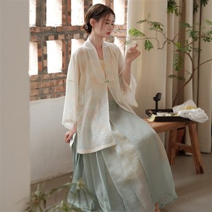 高货【留白|天青】夏季明制汉服装合领半袖短衫中长款马面裙日常