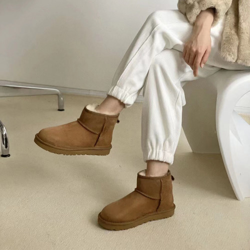 河南桑坡羊毛皮毛一体雪地靴女2023新雪地靴冬季保暖中筒加厚防滑