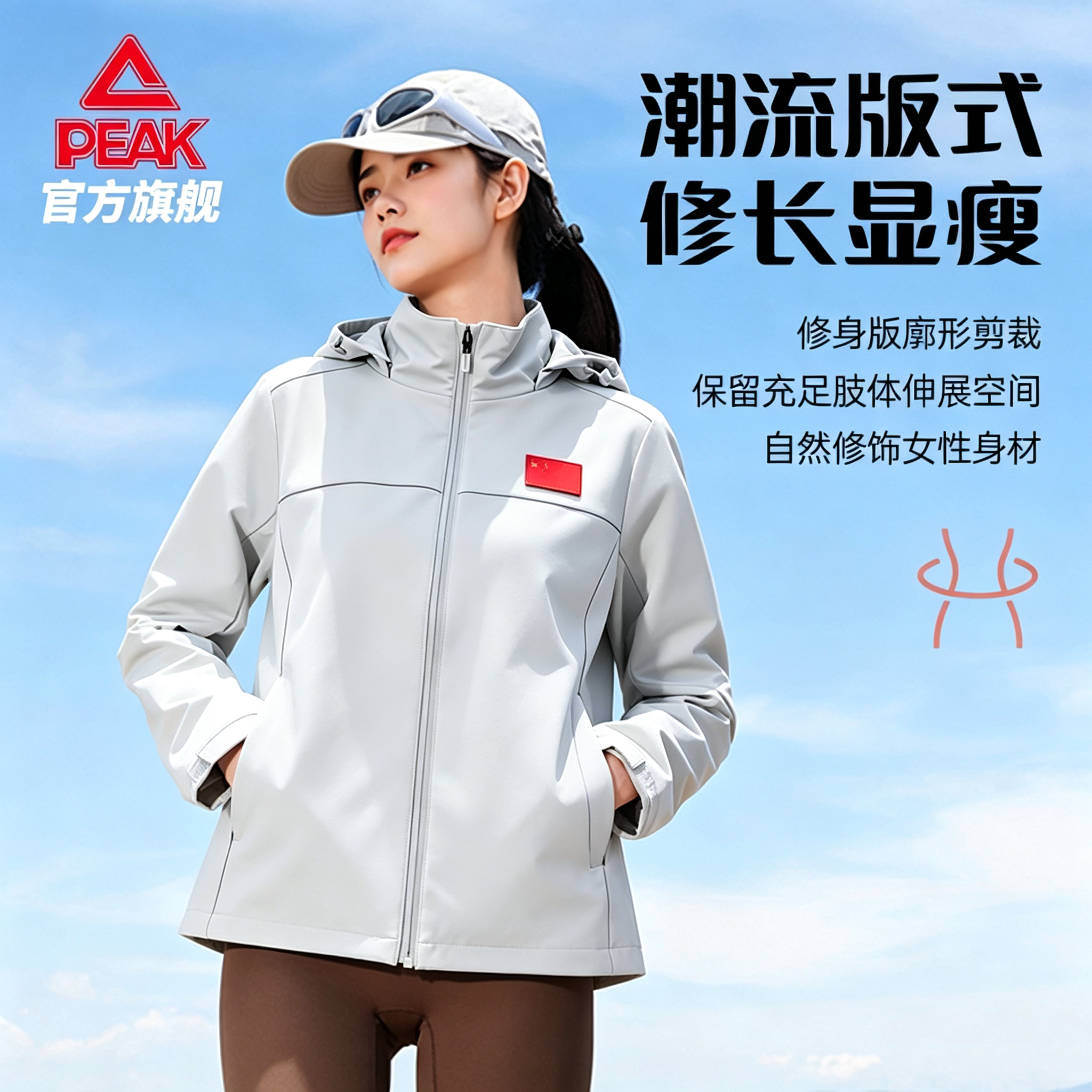 匹克女款加绒风衣修身百搭外套