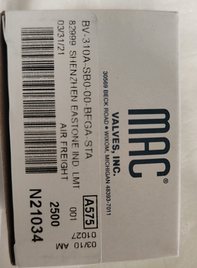 非标价美国MAC电磁阀子弹阀BV310A-SB0-00-BEGA-议价