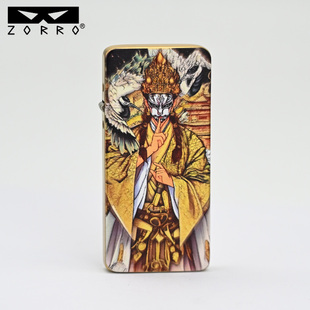 佐罗二代ZC5煤油打火机黄铜白鹤童子双面彩印超薄送男士礼品定制