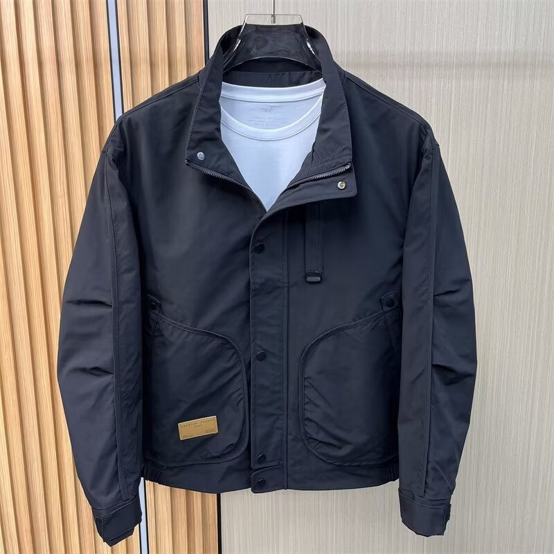 春秋纯色宽松工装立领夹克外套