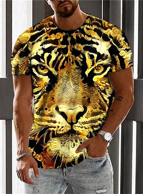 Men's tiger printed short sleeves老虎3D数码印花圆领短袖T恤男