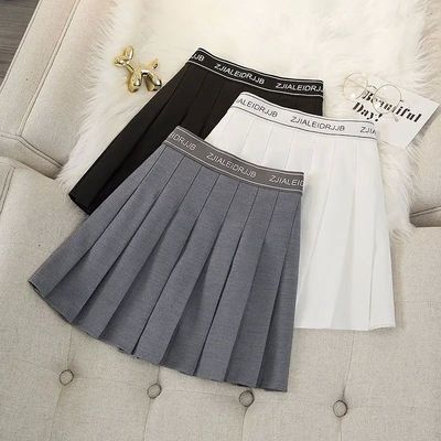 松紧腰字母拼接百褶半身短裙