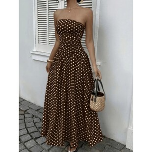 女士波点抹胸无袖连衣裙 Ladies' polka dot jumpsuit long skirt