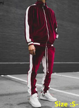 Stand up collar color contrast suit立领撞色长袖长裤运动套装