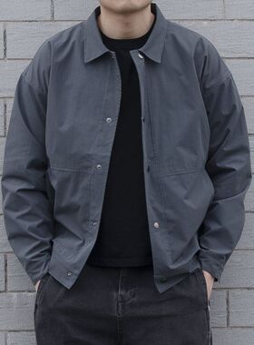 Solid-colored turtleneck jacket薄款纯色春秋季翻领夹克外套男