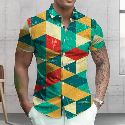 系扣数码印花短袖衬衫