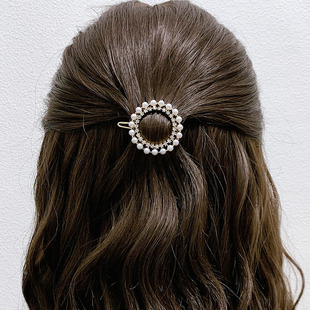 甜美小清新圆形珍珠发夹头饰女气质简约后脑勺青蛙扣夹刘海夹顶夹