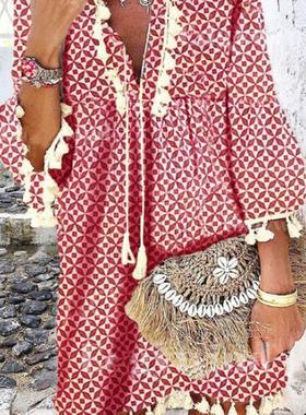 Light mature and gentle style printed fringe ruffle collar d