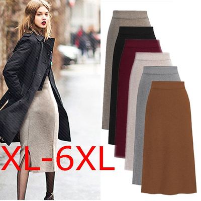 winter fat women plus size high waist skirt wool knit skirts