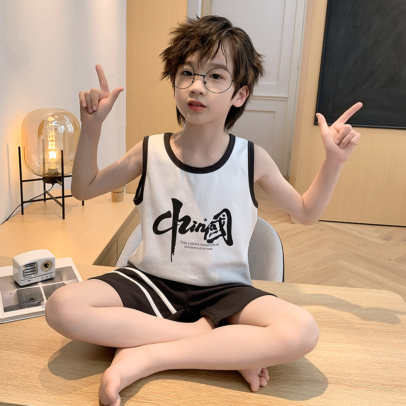 男童睡衣夏季2025年新款背心短裤纯棉儿童男孩无袖背心哪吒空调服