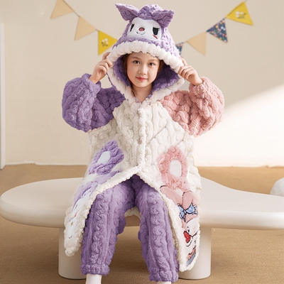 儿童睡衣女童秋冬季珊瑚绒睡袍