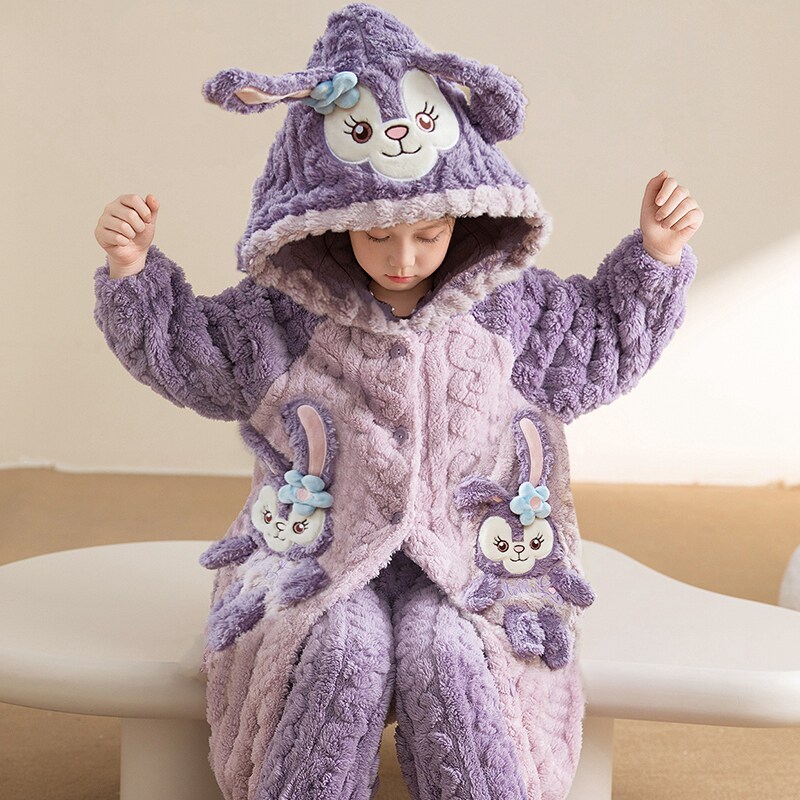 2025新款女童珊瑚绒睡袍套装