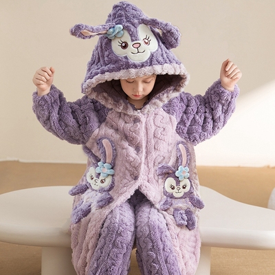 2025新款女童珊瑚绒睡袍套装