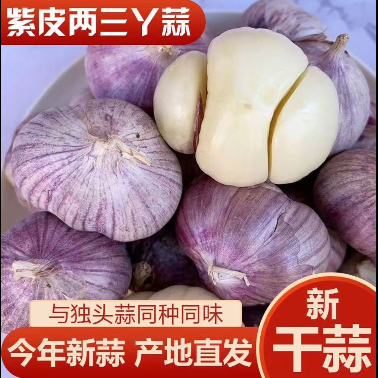 2025云南紫皮三丫蒜大蒜 新鲜现挖5斤干蒜红蒜瓣蒜大蒜头包邮