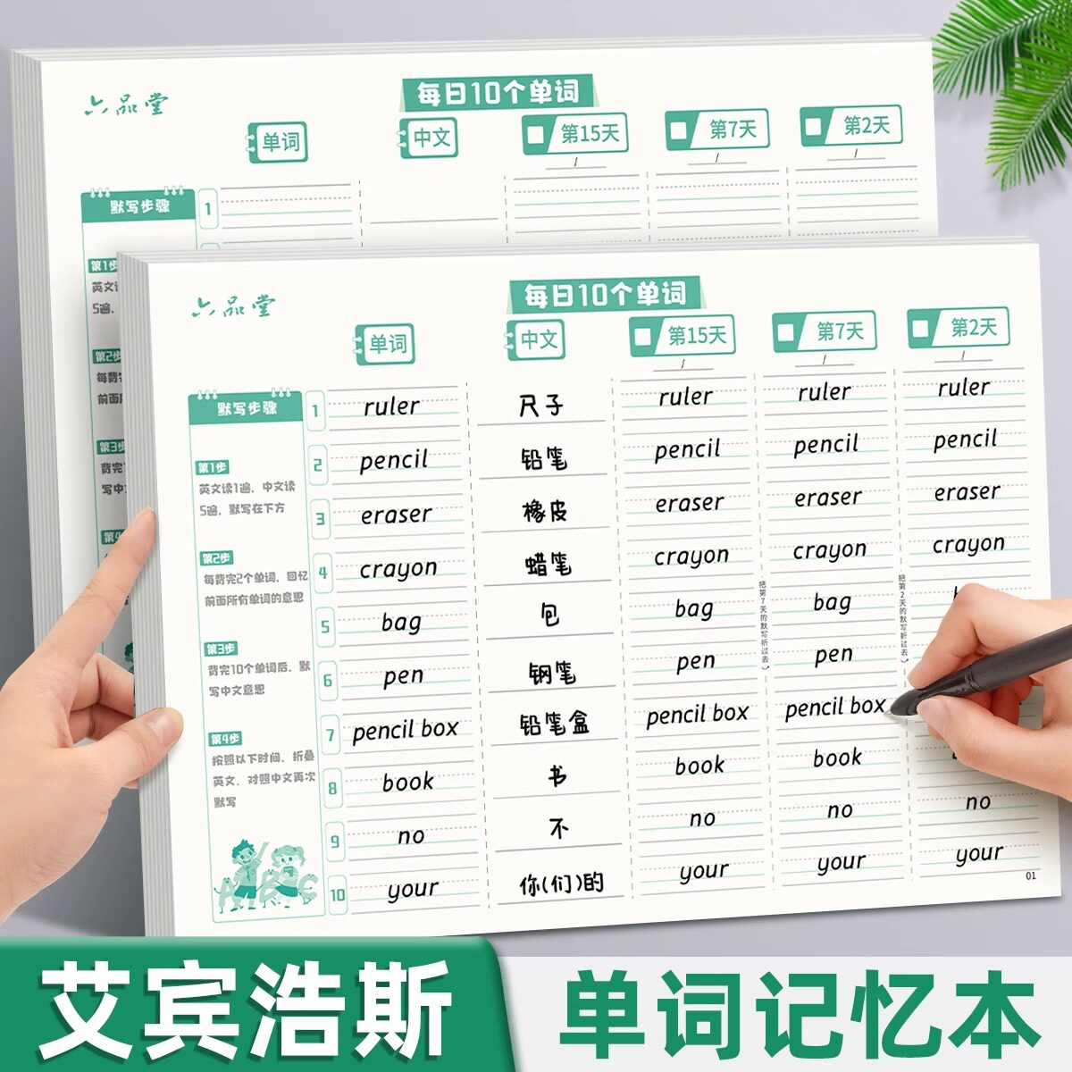 艾宾浩斯英语单词记忆本每日打卡默写纸小学生单词背诵复习计划表图片
