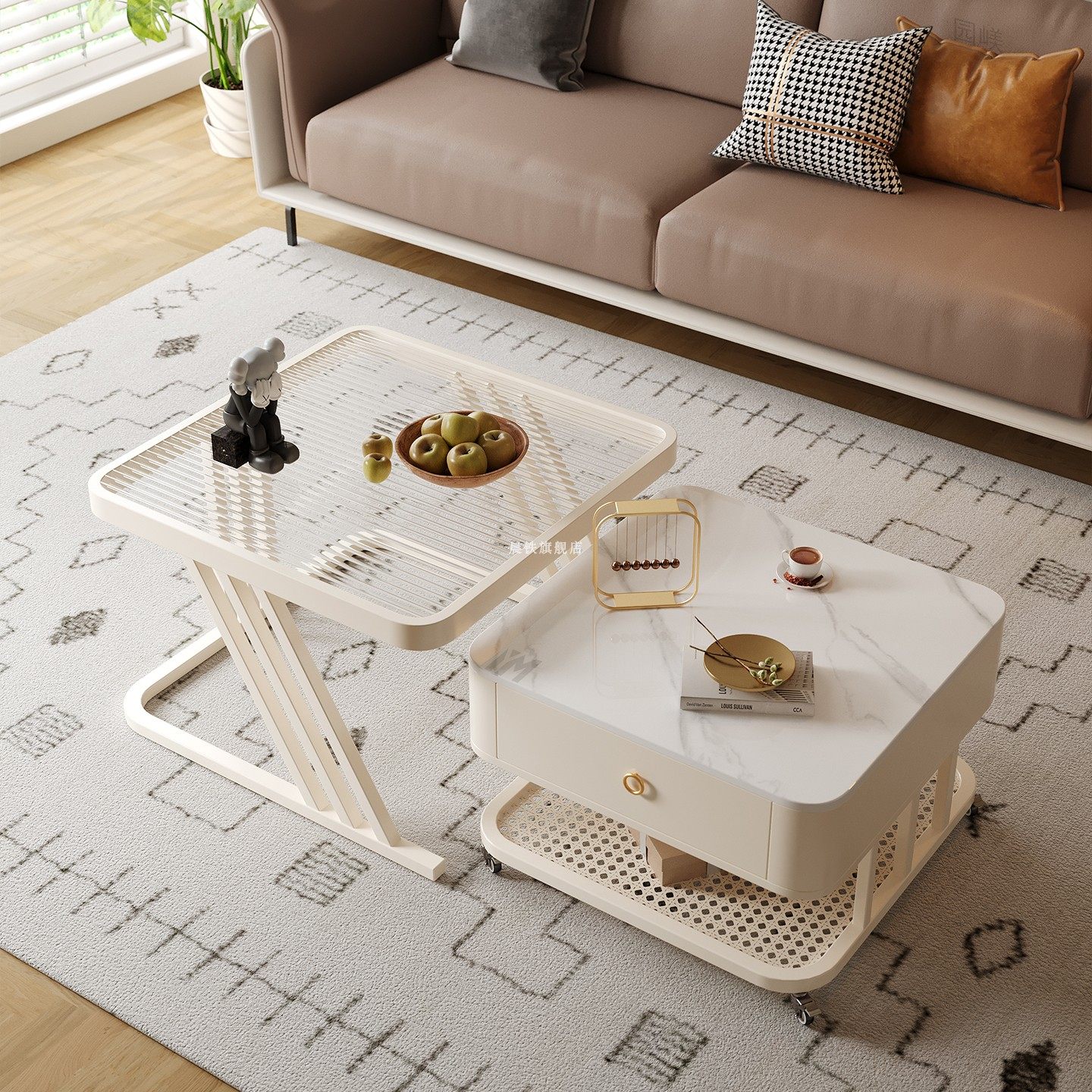 新款奶油风客厅家用岩板移动茶几小户型轻奢现代组合玻璃茶台茶桌,住宅家具,茶几,淘宝优惠券,粉丝福利购,淘宝优惠卷
