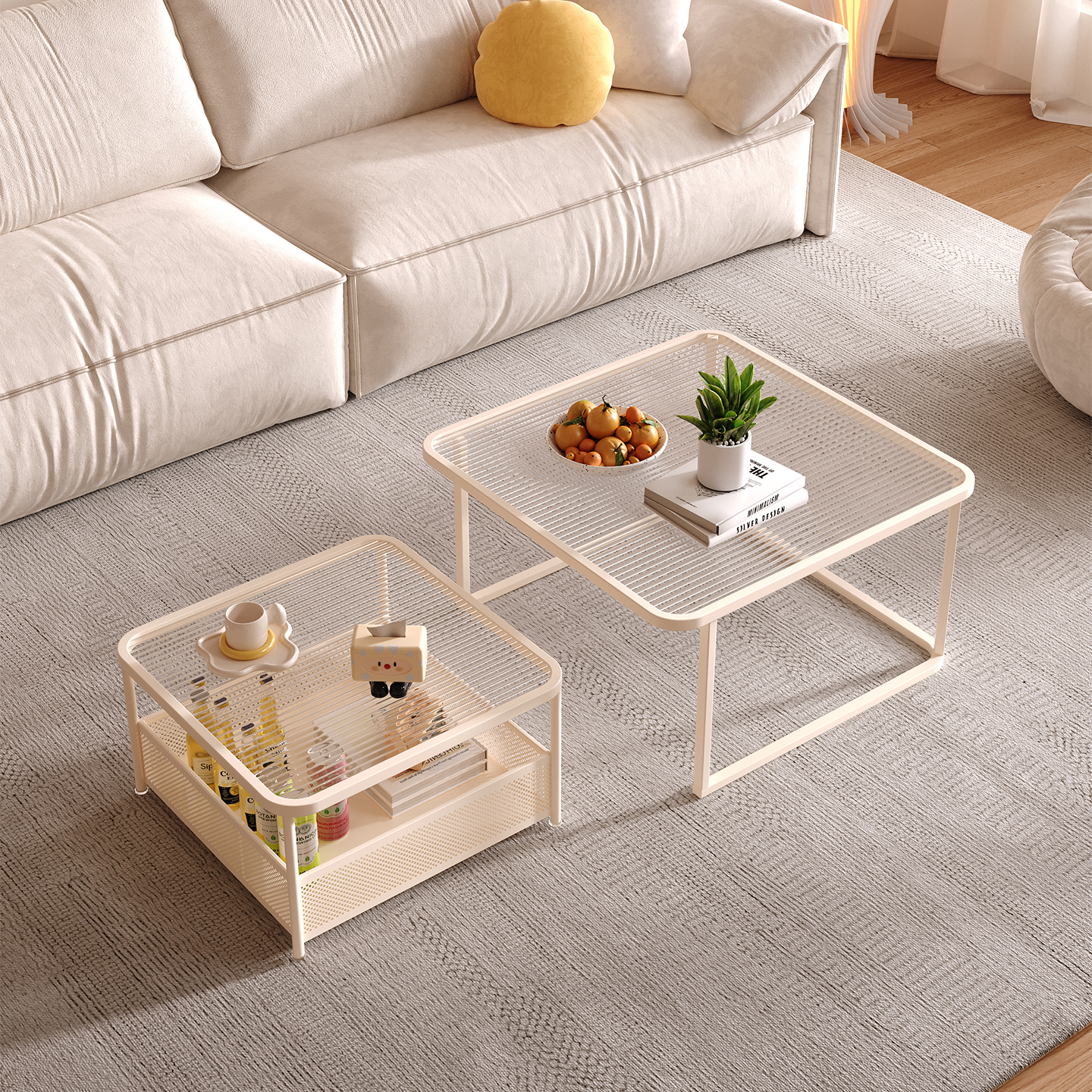 奶油风客厅茶几小户型方形家用