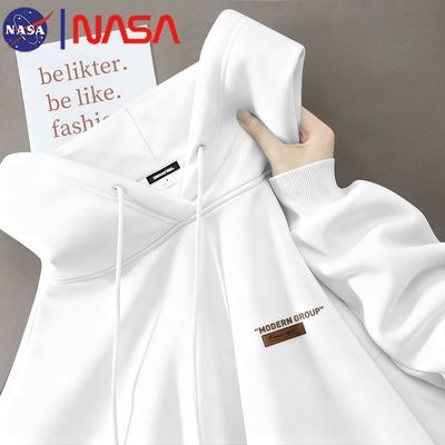 NASA重磅加绒卫衣男款冬季保暖休闲潮牌上衣青少年加厚连帽外套